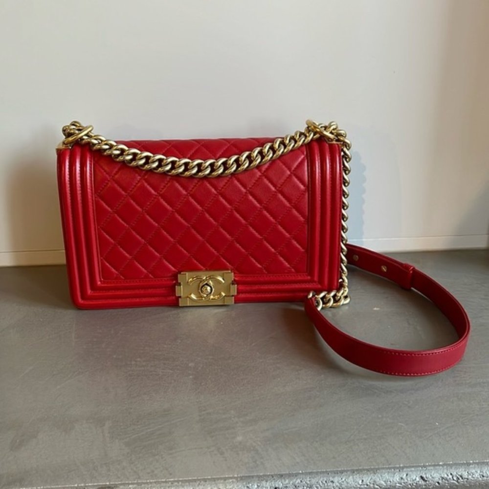 Chanel Boy Red Medium Quilted Leather Flap Bag